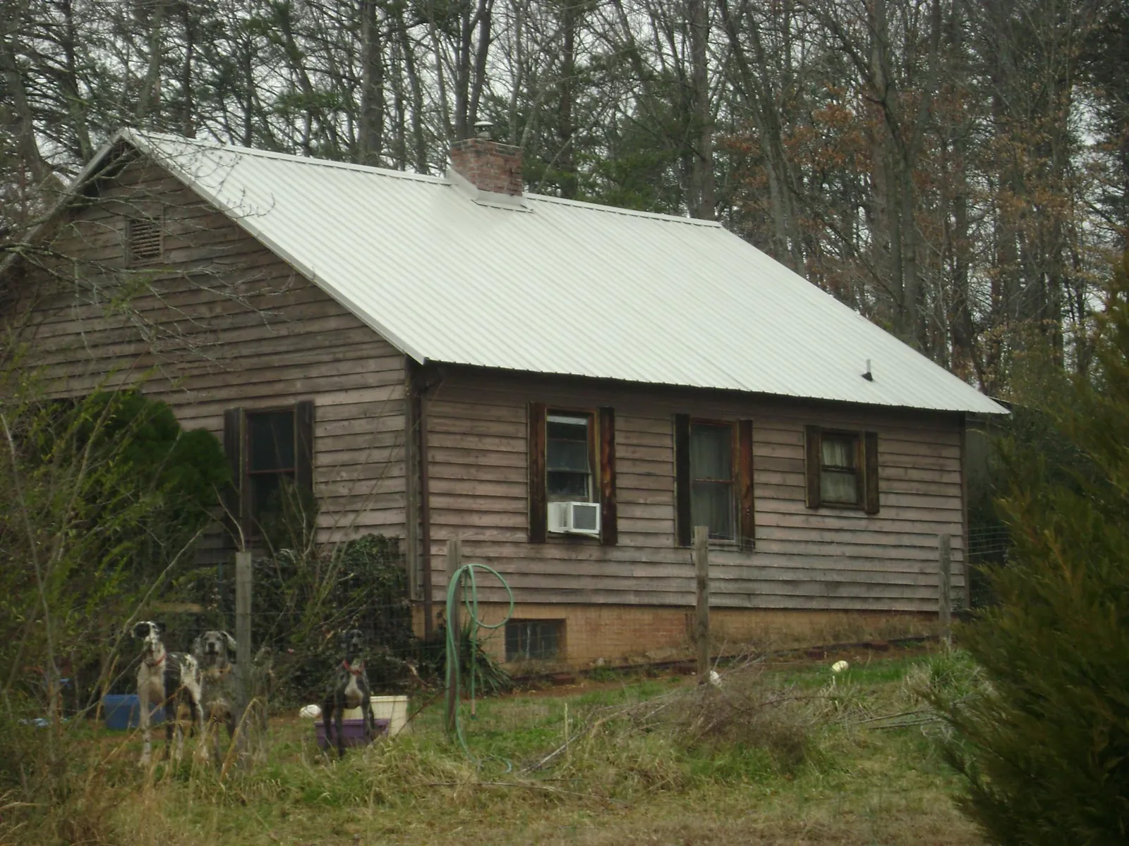 White metal roof on an old wood sided farmhouse, from a Asphalt Shingle Roof Repair job in Hometown